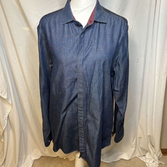 AX Armani Exchange Blue Denim Button Up Jean Jacket Shirt Spell Out - Picture 7 of 9